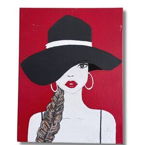 Black Hat Girl canvas painting canvas/ Handmade Art/ 14x20in